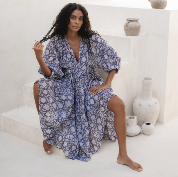 EUC Daughters of India Kyra Midi Dress - Blue Iris (Small) - Picture 5 of 7